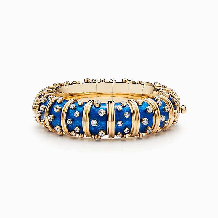 Vintage Tiffany & Co Enamel Ring Blue Yellow Band Estate Signed Jewellery  size 7 | Chairish